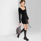 Women's Long Sleeve Ruched Velvet Bodycon Dress - Wild Fable Black