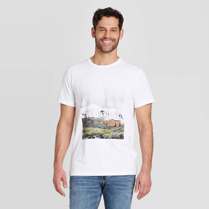 Men's Standard Fit Short Sleeve Cali Mountains Graphic T-shirt - Goodfellow & Co White S, Men's,