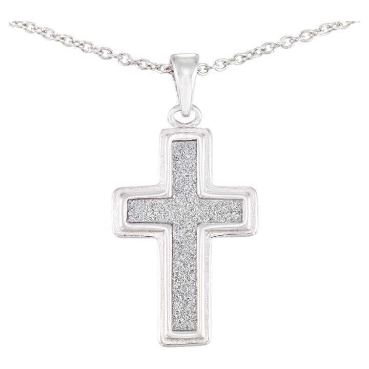 Target Platinum Over Silver Glitter Cross Pendant 18-platinum, Girl's,