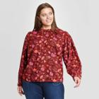 Women's Plus Size Floral Print Long Sleeve Blouse - Universal Thread Burgundy