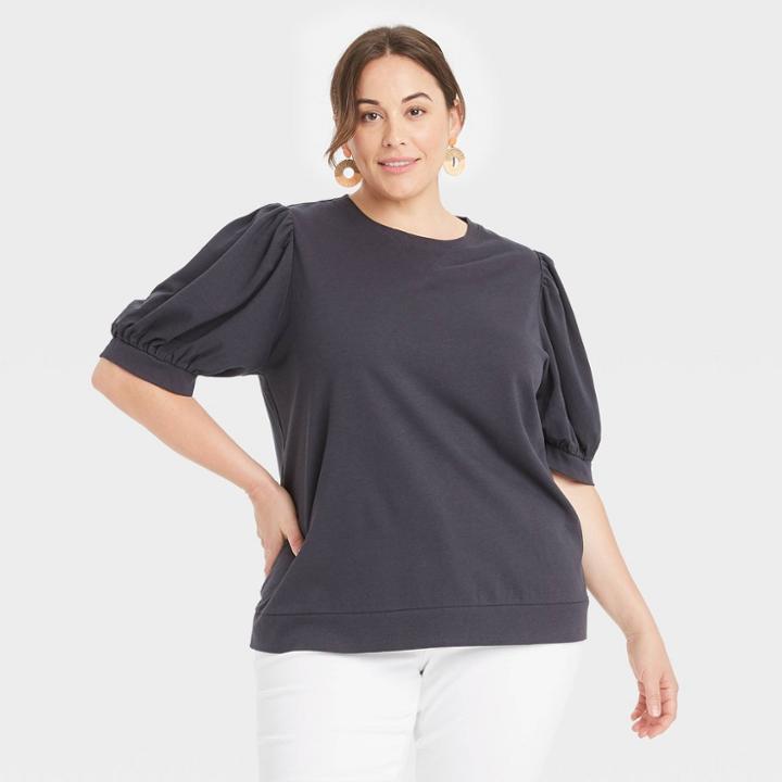 Women's Plus Size Short Sleeve French Terry Sweatshirt - Ava & Viv Gray