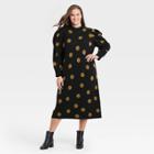 Women's Plus Size Puff Long Sleeve Sweater Dress - Who What Wear Black Polka Dots
