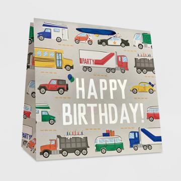 Spritz Happy Birthday Vehicles Square Gift Bag -