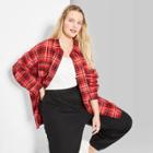 Women's Plus Size Plaid Long Sleeve Oversized Button-down Flannel Shirt - Wild Fable Red