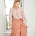 Women's Striped Puff Long Sleeve Button-front Blouse - Universal Thread Tan