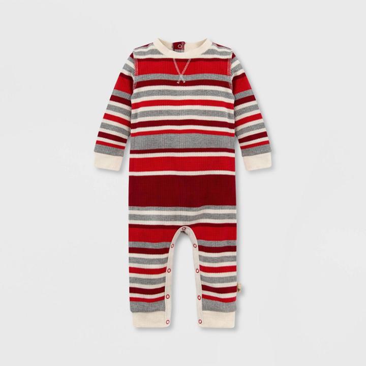 Burt's Bees Baby Baby Boys' Organic Cotton Thermal Striped Jumpsuit - Red