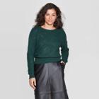 Women's Long Sleeve Crewneck Pullover Sweater - A New Day Dark Green L, Women's,