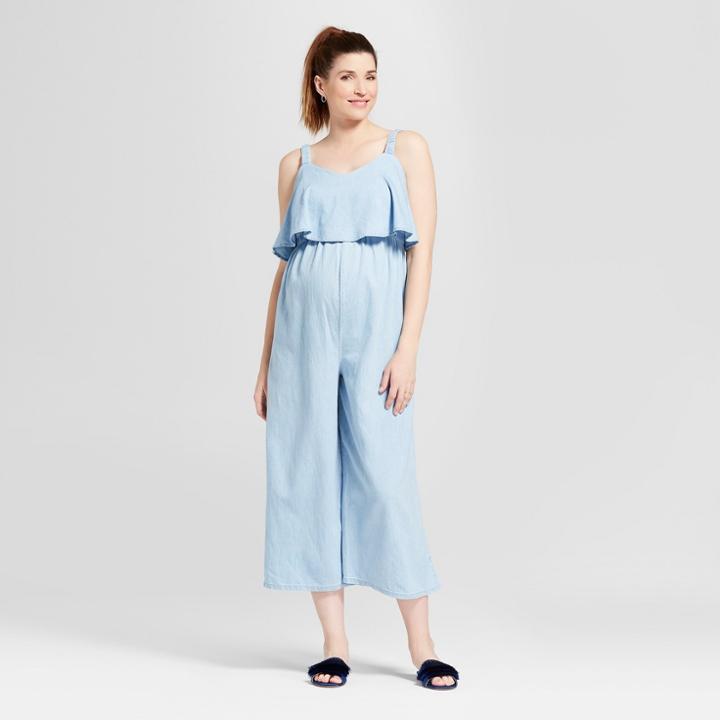 Maternity Chambray Flounce Bodice Sleeveless Jumpsuit - Isabel Maternity By Ingrid & Isabel Light Blue