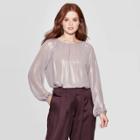 Women's Bishop Long Shirred Tie Crew Neck Blouse - Prologue Gray