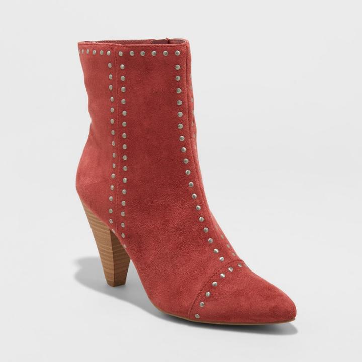 Target Women's Lona Microsuede Studded Heeled Bootie - Universal Thread Copper (brown)
