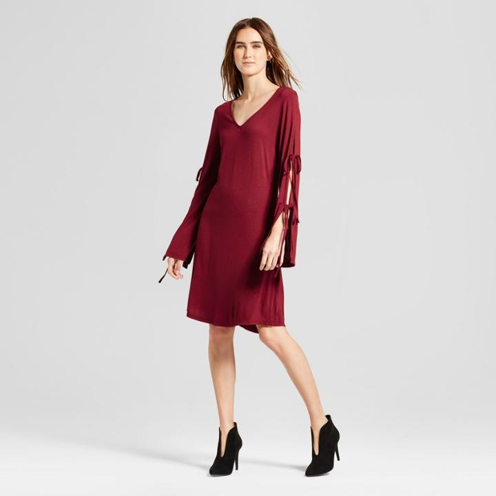 Women's V-neck Tie Sleeve Shift Dress - Alison Andrews Red