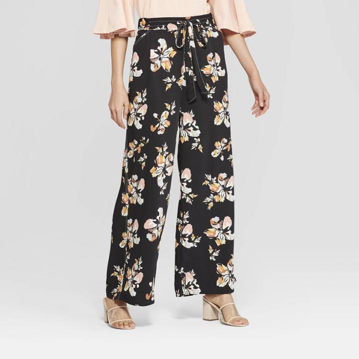 Women's Floral Print Wide Leg Pants - Who What Wear Black