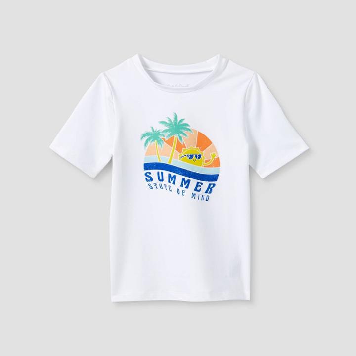 Toddler Boys' 'summer State Of Mind' Short Sleeve Rash Guard Swim Shirt - Cat & Jack White