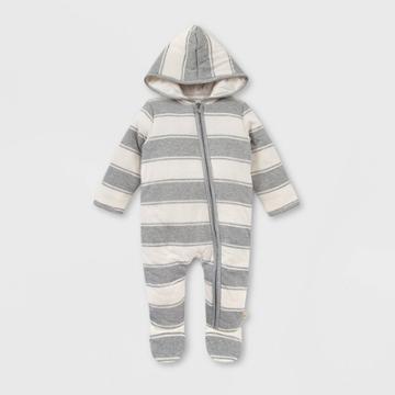 Burt's Bees Baby Baby Organic Cotton Rugby Peace Striped Bunting Jumpsuit - Gray Newborn