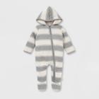 Burt's Bees Baby Baby Organic Cotton Rugby Peace Striped Bunting Jumpsuit - Gray Newborn