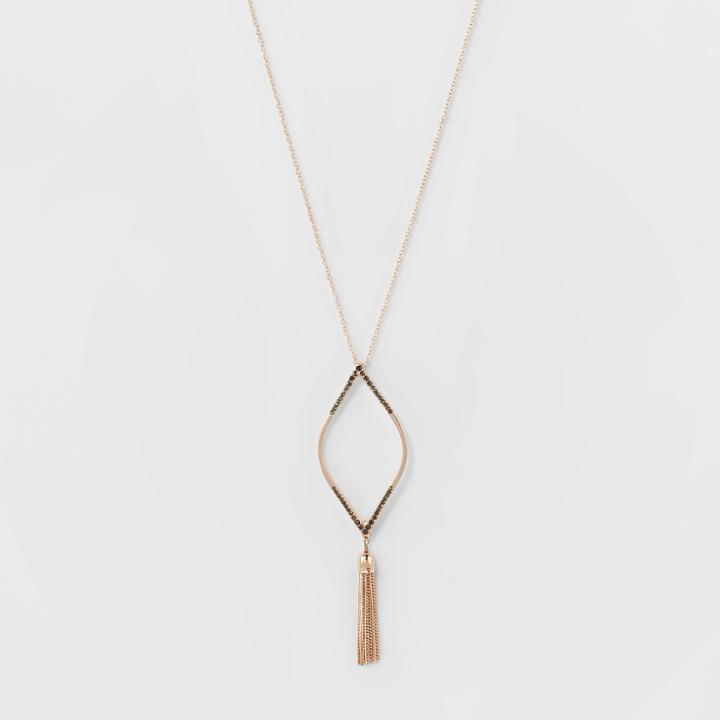 Target Diamond Shape With Stones & Tassel Long Necklace - A New Day Rose Gold