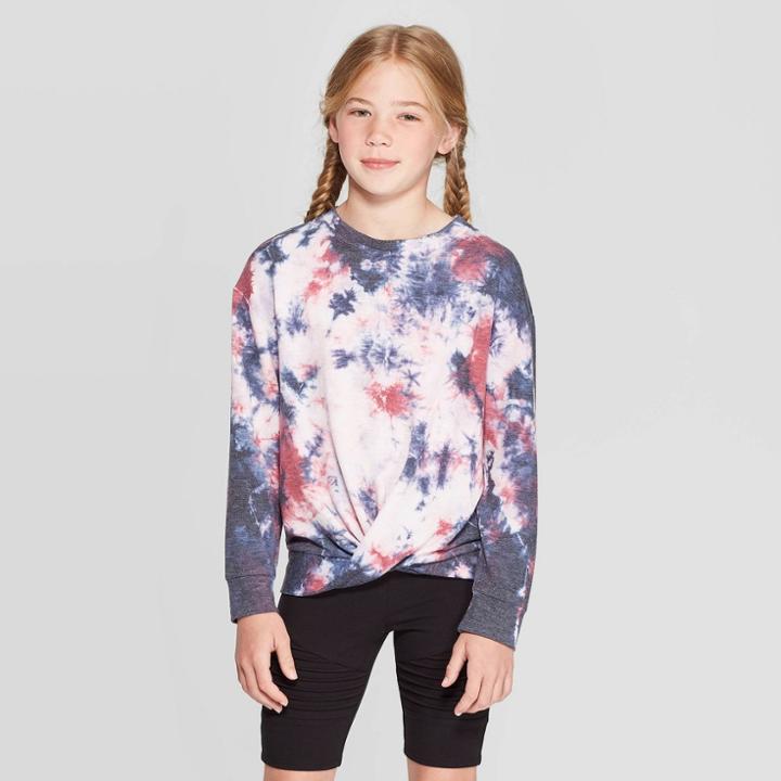 Girls' Tie Dye Twist Front Pullover - Art Class L,