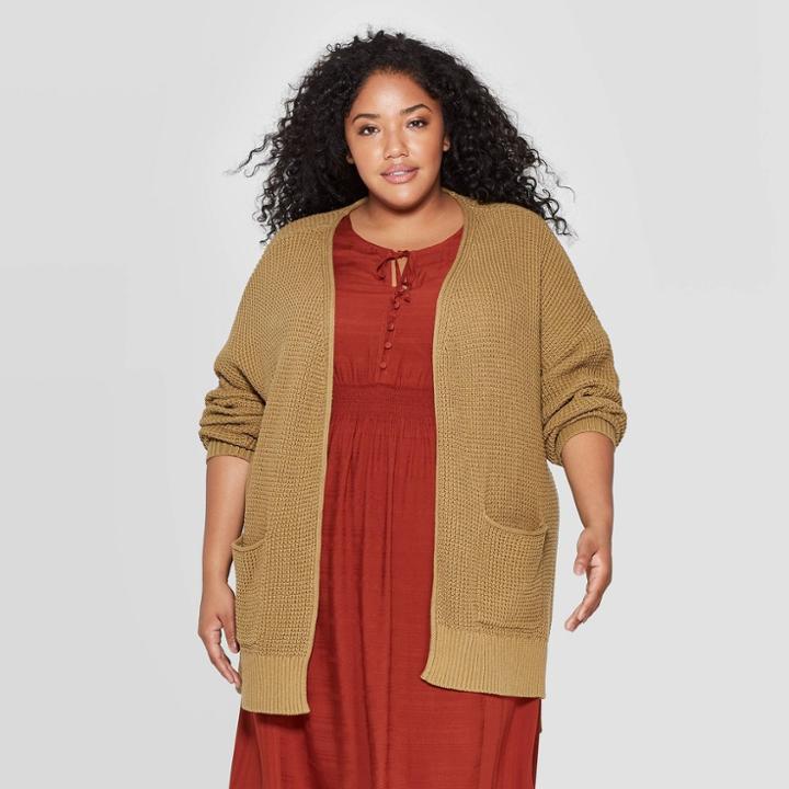 Women's Plus Size Long Sleeve Side Slit Open Layered Cardigan - Universal Thread Moss 4x, Women's, Size: