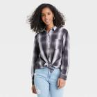 Women's Plaid Long Sleeve Button-down Shirt - Universal Thread Gray