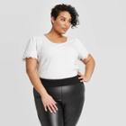 Women's Plus Size Short Sleeve Scoop Neck Lace Rib T-shirt - Ava & Viv White X, Women's