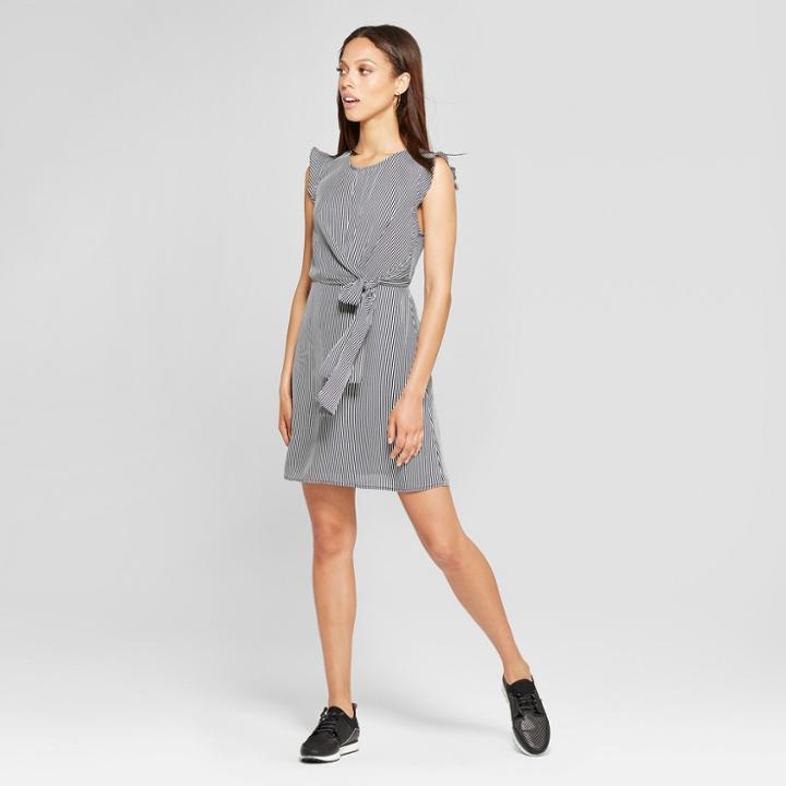 Eclair Women's Striped Tie Front Dress - Clair Blue/white