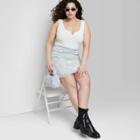 Women's Plus Size Notch Front Seamed Denim Mini Skirt - Wild Fable Light Blue Denim Floral Print