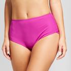 Vanilla Beach Women's Scallop Cheeky High Waist Bikini Bottom - Pitaya