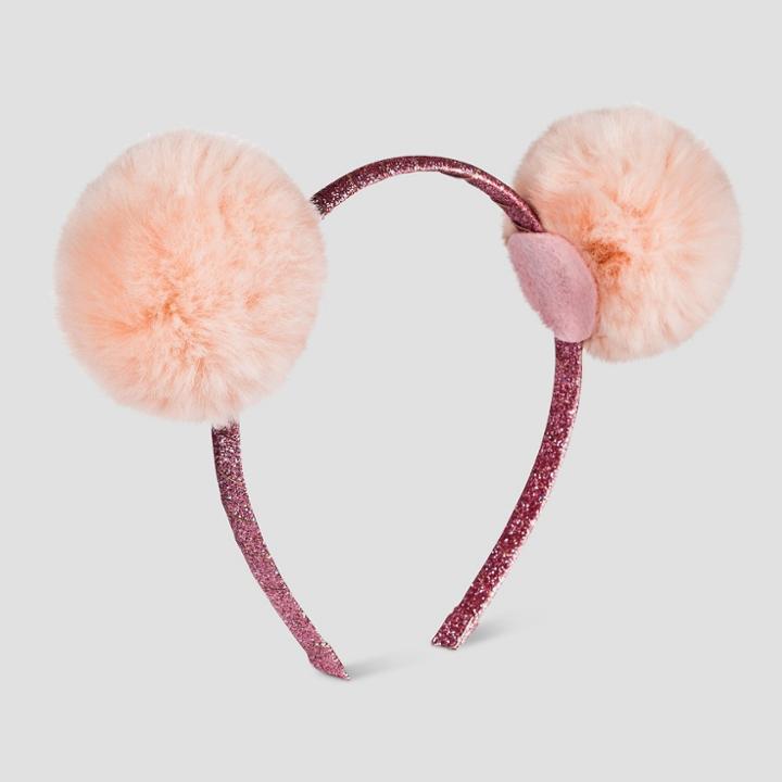 Toddler Girls' Faux Fur Pom Ear Glitter Headband Cat & Jack - Pink