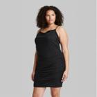 Women's Plus Size Sleeveless Ruched Side Mesh Overlay Bodycon Dress - Wild Fable Black