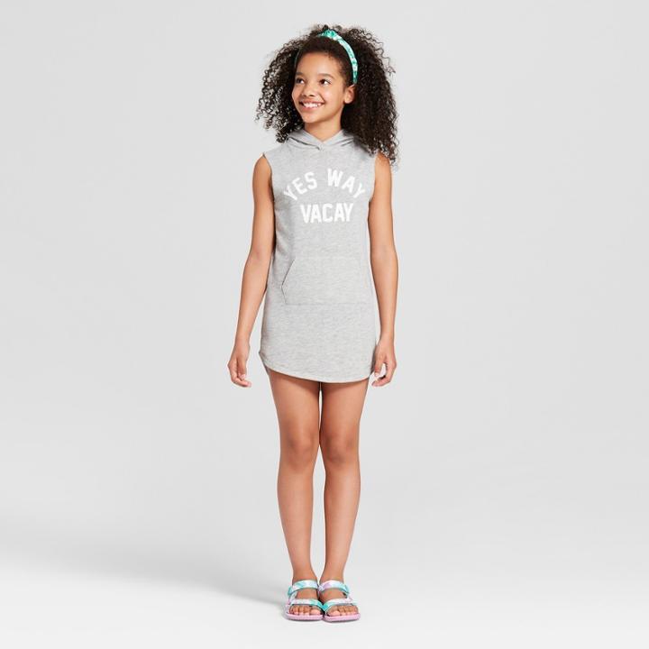 Grayson Social Girls' 'yes Way Vacay' Graphic T-shirt Dress - Heather Gray