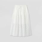 Women's Tiered Eyelet A-line Midi Skirt - A New Day Cream Xs, Women's, Ivory