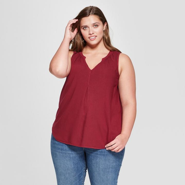 Women's Plus Size Split Neck Tank - Universal Thread Burgundy (red)