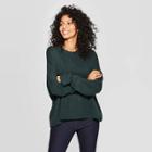 Women's Casual Fit Long Sleeve Crewneck Pullover Sweater - A New Day Dark Green