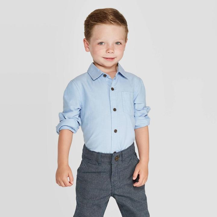 Toddler Boys' Long Sleeve Oxford Shirt - Cat & Jack Blue