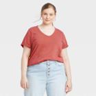 Women's Plus Size Short Sleeve V-neck T-shirt - Universal Thread Light Coral