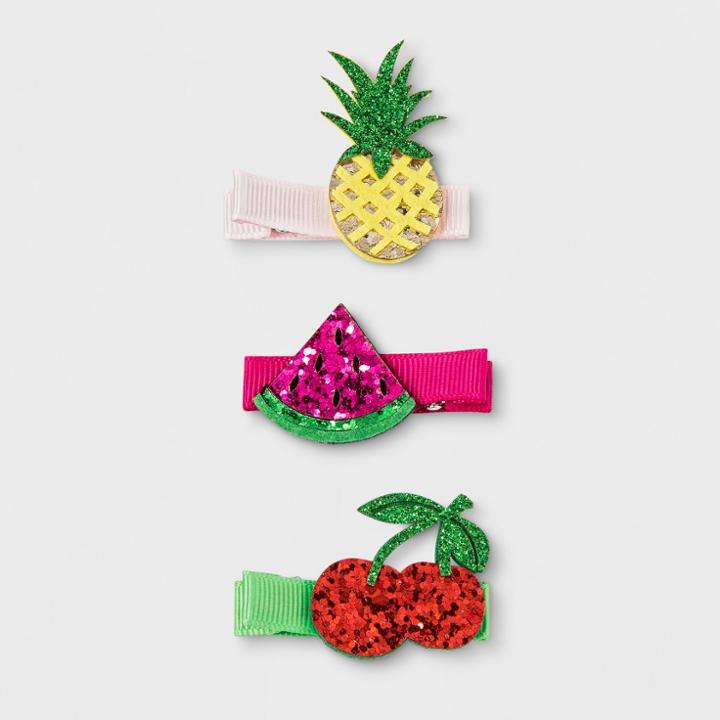 Toddler Girls' 3pk Fruit Salon Hair Clips - Cat & Jack Yellow/pink/red