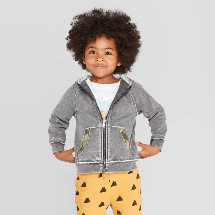 Toddler Boys' Camouflage Trim Zip-up Hoodie Sweatshirt - Art Class Gray 2t, Toddler Boy's