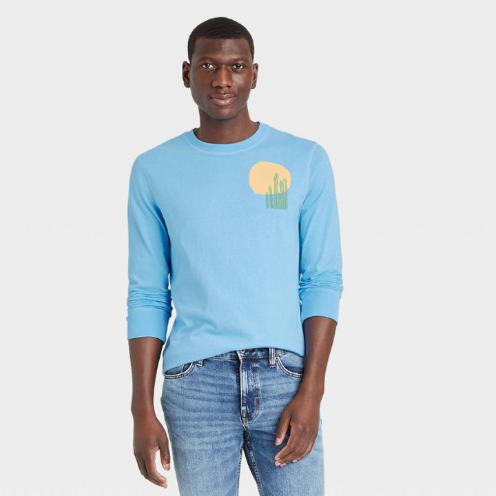 Men's Long Sleeve Graphic T-shirt - Goodfellow & Co Blue