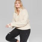 Women's Plus Size Long Sleeve Quarter Zip Sherpa Pullover Shirt Jacket - Wild Fable Natural