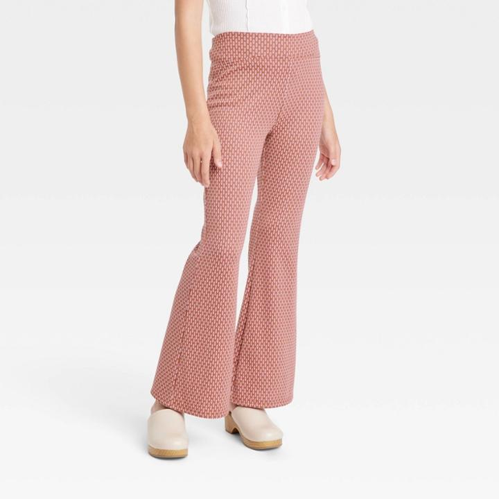 Girls' Flare Pants - Art Class Brown Geometric