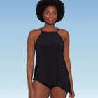 Women's Slimming Control Asymmetrical Hem Tankini Top - Dreamsuit By Miracle Brands Black