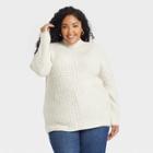 Women's Plus Size Mock Turtleneck Tunic Sweater - Ava & Viv Cream X, Ivory