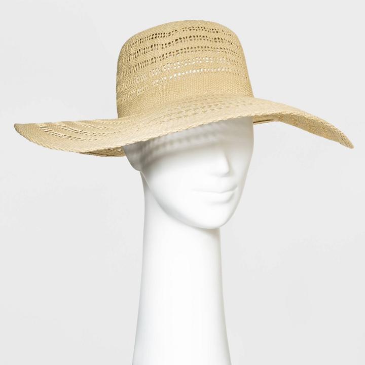 Women's Open Weave Wide Brim Straw Hat - A New Day Natural