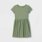Girls' Solid Knit Short Sleeve Dress - Cat & Jack Army Green