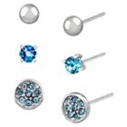 Target Women's Studs Earrings Sterling Silver Three Pairs Ball Stud & Crystal Pave Disc-silver/blue