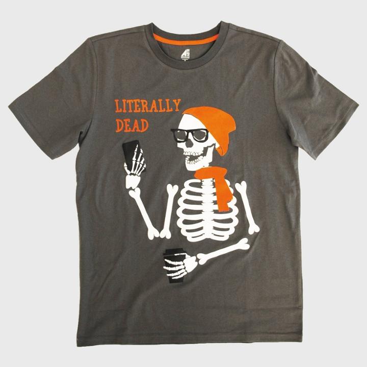 Adtn International Men's Literally Dead Halloween Short Sleeve Graphic T-shirt - Charcoal Gray
