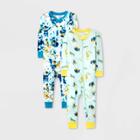 Baby Boys' 2pk Surfing Animal Pajama Romper - Cat & Jack 12m, Blue/black/yellow