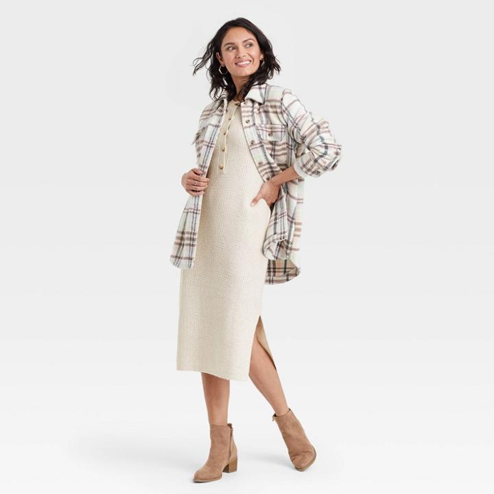 Women's Long Sleeve Henley Neck Sweater Dress - Universal Thread Cream