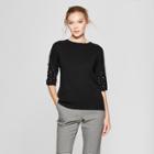 Women's Short Sleeve Pearl Embellished Pullover Sweater - A New Day Black