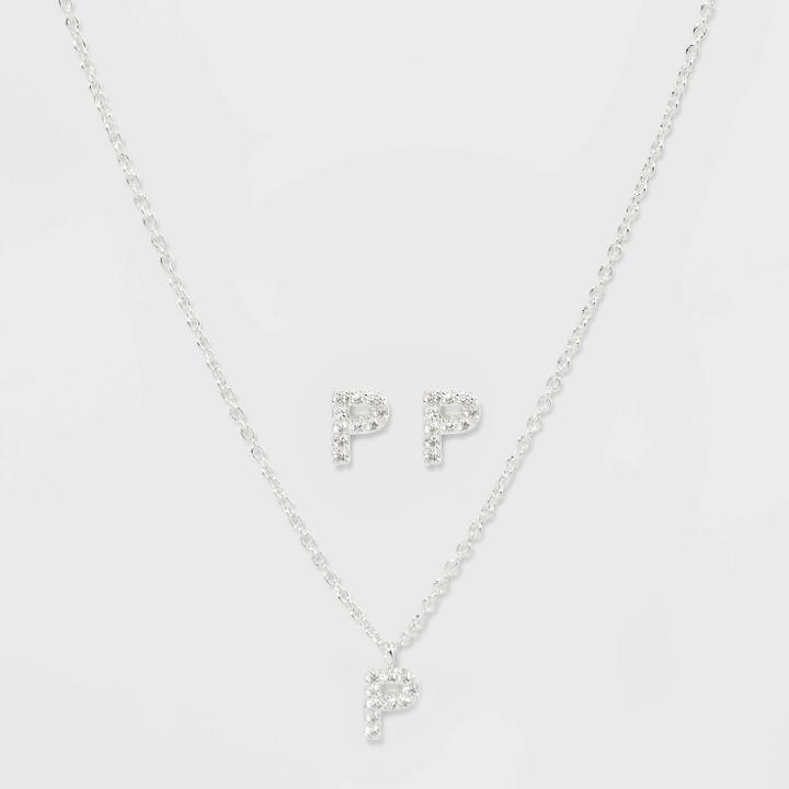 Initial P Crystal Jewelry Set - A New Day Silver, Women's